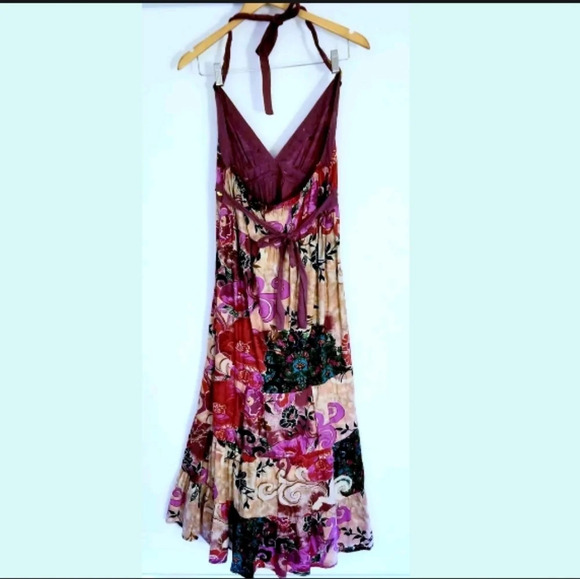 Halter Floral Beaded Patch Work Summer Maxi Beach casual Dress size S - Picture 4 of 12